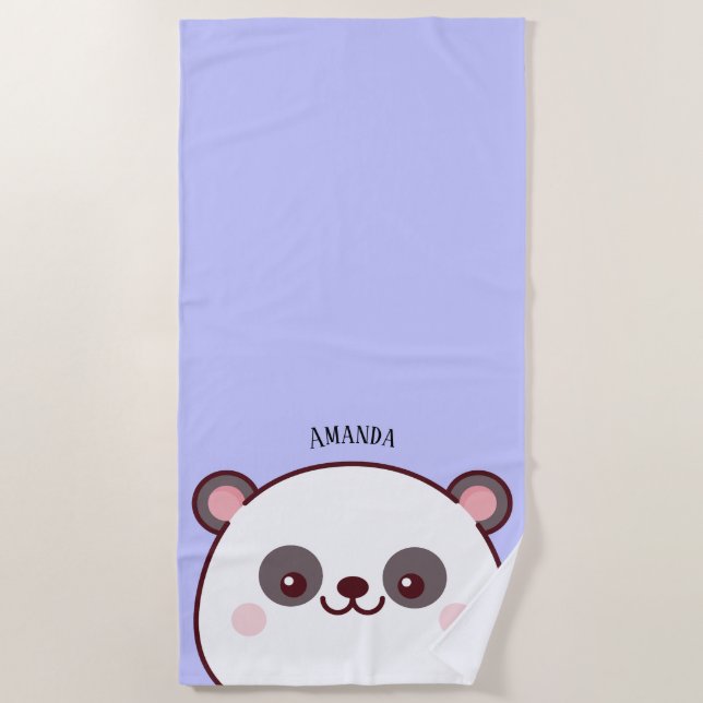 Toalla De Playa Kawaii Panda Personalizado Niños Púrpura (Anverso)