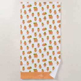 Toalla De Playa Kawaii pattern of fun carrots