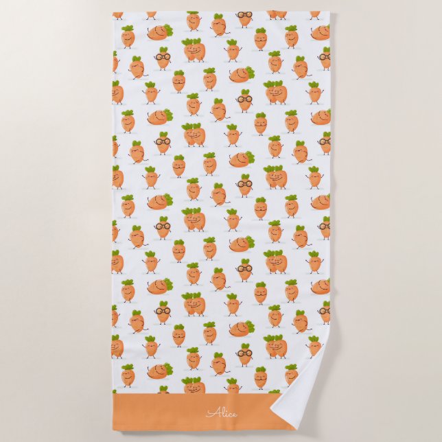 Toalla De Playa Kawaii pattern of fun carrots (Anverso)