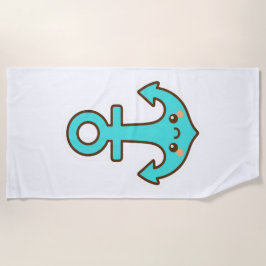 Toalla De Playa Kawaii Turquoise Anchor - Fantástico y Alegre