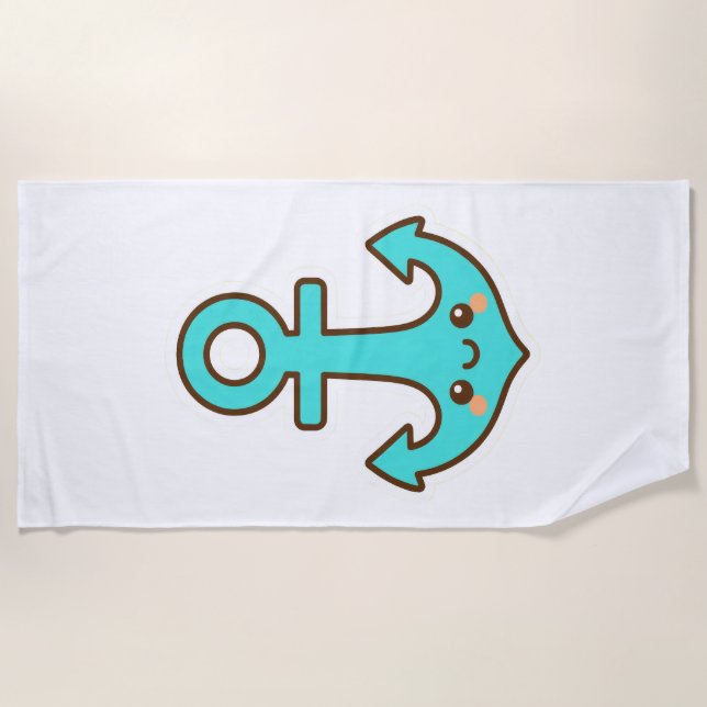 Toalla De Playa Kawaii Turquoise Anchor - Fantástico y Alegre (Anverso)