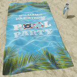 Toalla De Playa Kids Pool Party - Birthday Celebration Beach Towel<br><div class="desc">Our kids pool party beach towel is perfect for your next birthday or celebration. It features a handy space to upload your own photo and a short message. Tropical palms hang over a glistening back yard swimming pool. It's part of a matching set of party decor that's themed around your...</div>
