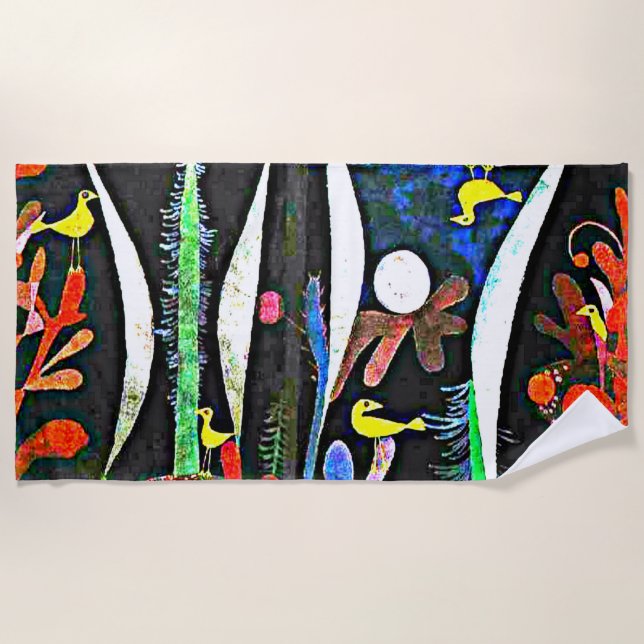 Toalla De Playa Klee - Paisaje con aves amarillas (Anverso)