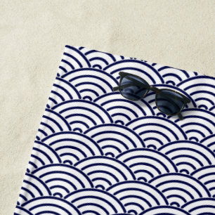 Toalla De Playa Koinobori japonés Escama de pez Blanca Delft Azul