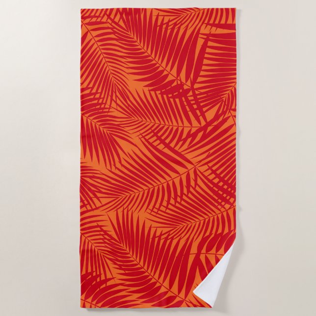 Toalla De Playa Kona Palms Hawaiian Leaf Tropical - Rojo (Anverso)