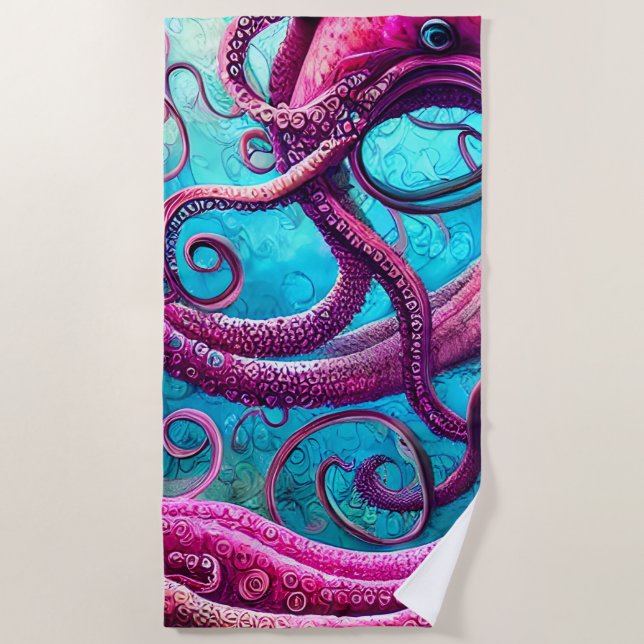 Toalla De Playa Kraken Tentacles Octopus rosa (Anverso)