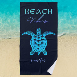 Toalla De Playa La acuarela de la tortuga azul personalizada