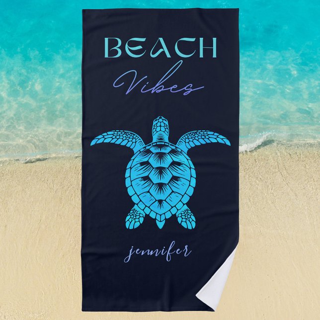 Toalla De Playa La acuarela de la tortuga azul personalizada (beach vibes teal blue sea turtle beach towel)