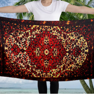 Toalla De Playa La alfombra persa se ve en rojo oscuro y crema