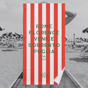 Toalla De Playa La Dolce Vita 5 Destinos Red Italy Stripe