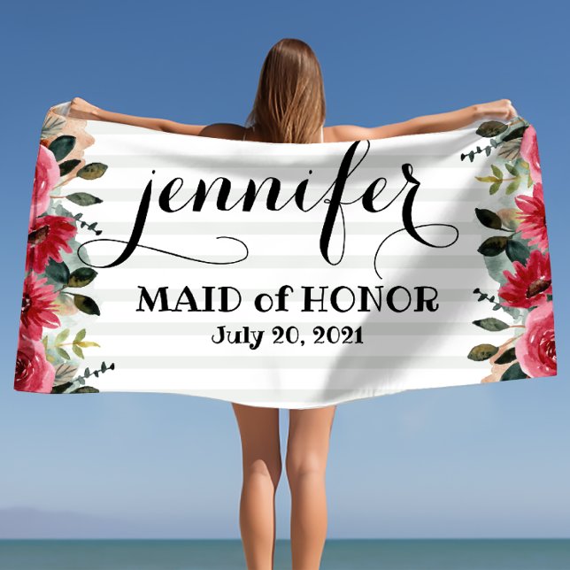 Toalla De Playa La empleada de honor Bachelorette personalizada (Maid of Honor Bachelorette Personalized Beach Towel)