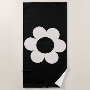 Toalla De Playa La Fleur 06 Flor Retro Floral Negra Y Blanca