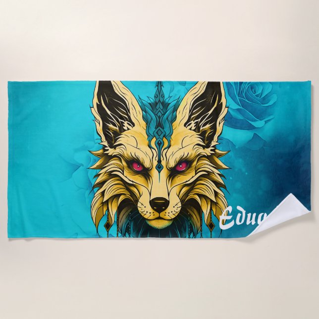 Toalla De Playa La misteriosa cabeza de zorro, noble y misterioso. (Anverso)