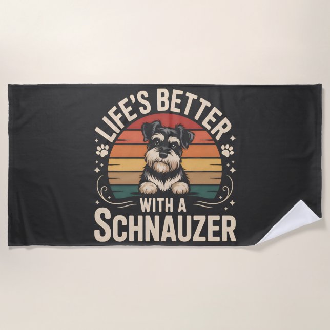 Toalla De Playa La vida es mejor con un Schnauzer (Anverso)