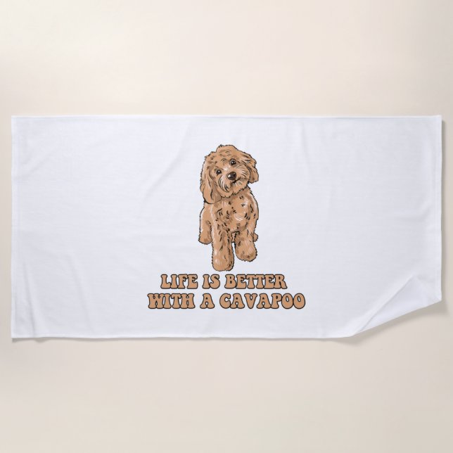 Toalla De Playa La Vida Es Mejor Con Una Cavapoo - Perro Funny Lov (Anverso)