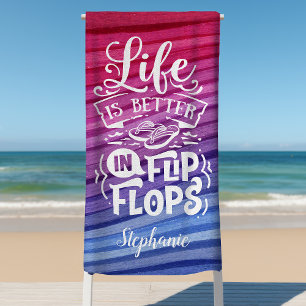 Toalla De Playa La Vida Es Mejor En Chanclas Personalizado Lindo