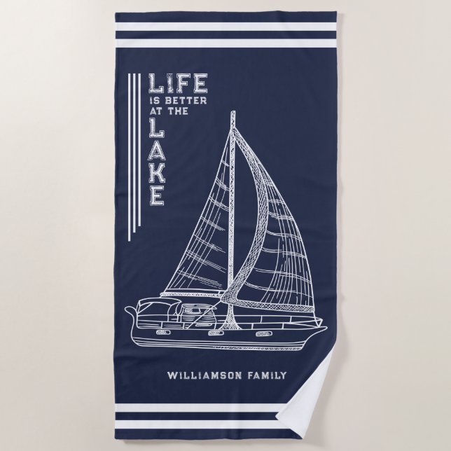 Toalla De Playa La vida es mejor en la familia Lake (Anverso)