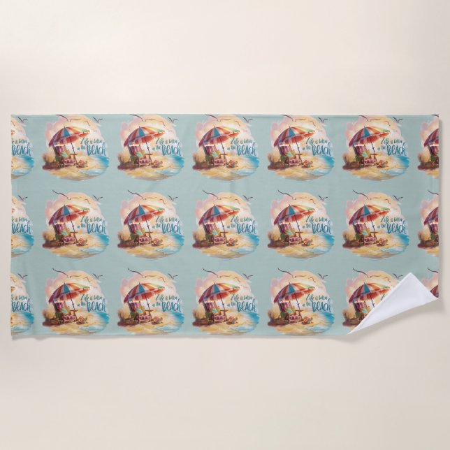 Toalla De Playa La vida es mejor en la playa (Anverso)