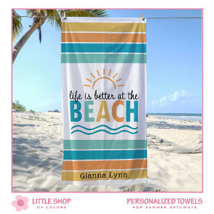 Toalla De Playa La vida es mejor en la playa Personalizable