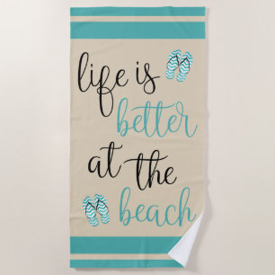 Toalla De Playa La Vida Es Mejor En La Playa Turquesa Flip Flops