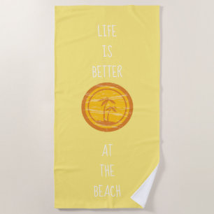 Toalla De Playa La vida retro amarilla y Naranja es mejor en la pl