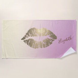 Toalla De Playa Labios Brillantes de Niña Linda, Ombre - Personali