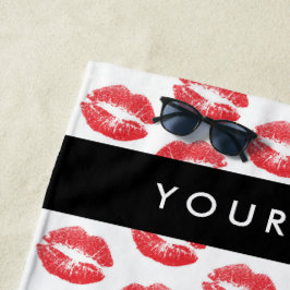 Toalla De Playa Labios rojos, besos, pintalabios, tu nombre, perso