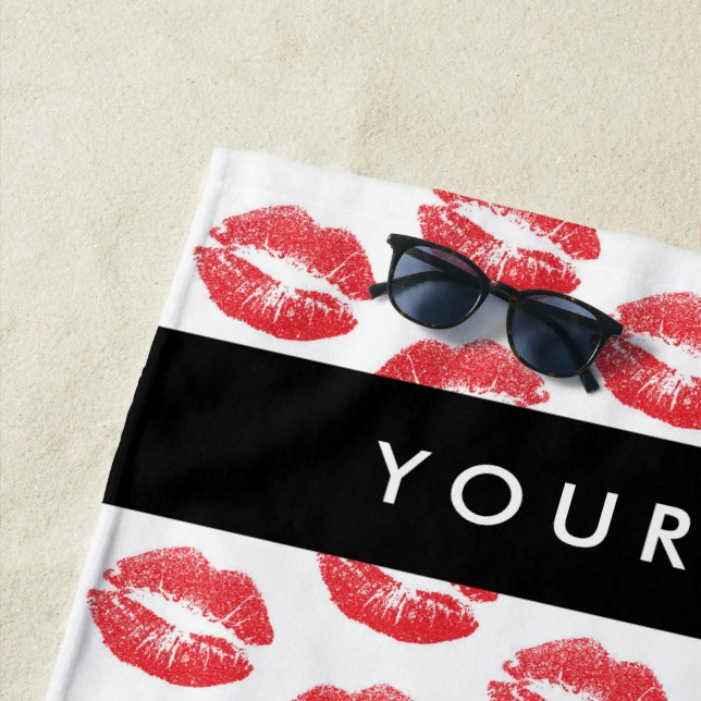 Toalla De Playa Labios rojos, besos, pintalabios, tu nombre, perso (In situ)
