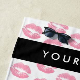 Toalla De Playa Labios rosados, besos, pintalabios, tu nombre, per