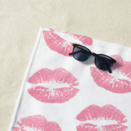 Toalla De Playa Labios rosados, patrón de labios, lápiz labial ros