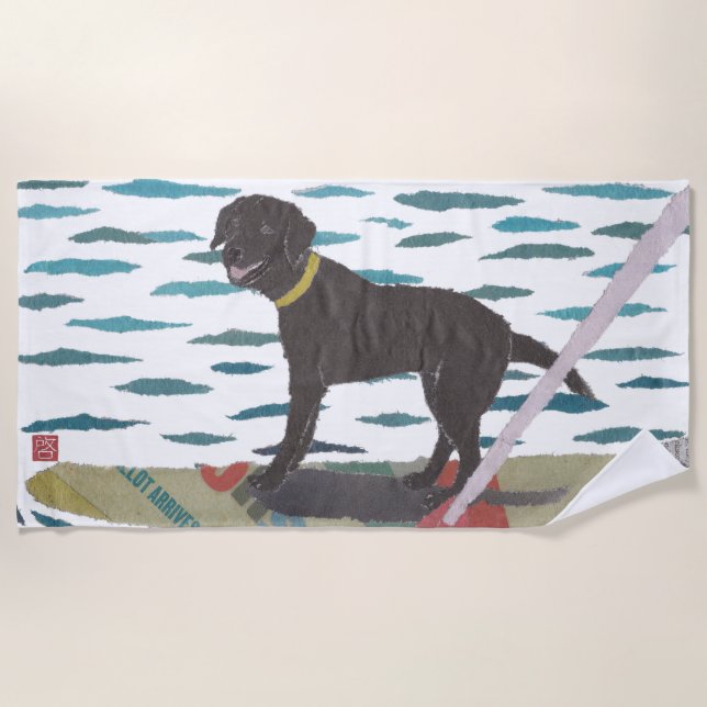 Toalla De Playa Laboratorio negro, labrador retriever, moderno, (Anverso)