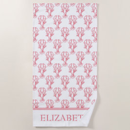 Toalla De Playa Langostas blancas y rojas costeras personalizadas