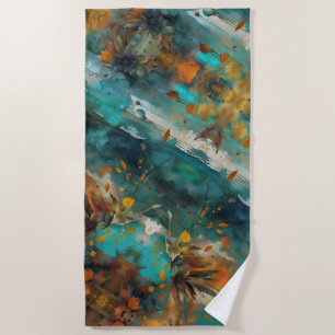 Toalla De Playa Las hojas de otoño pintan Verde azulado Rust Gold
