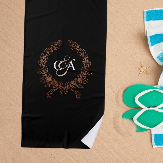 Toalla De Playa Las iniciales del monograma negro fueron luna de m (Subido por el creador)