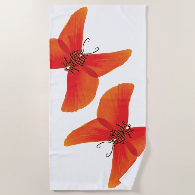 Toalla De Playa Las mariposas de la amapola roja naranja con su no (Anverso)