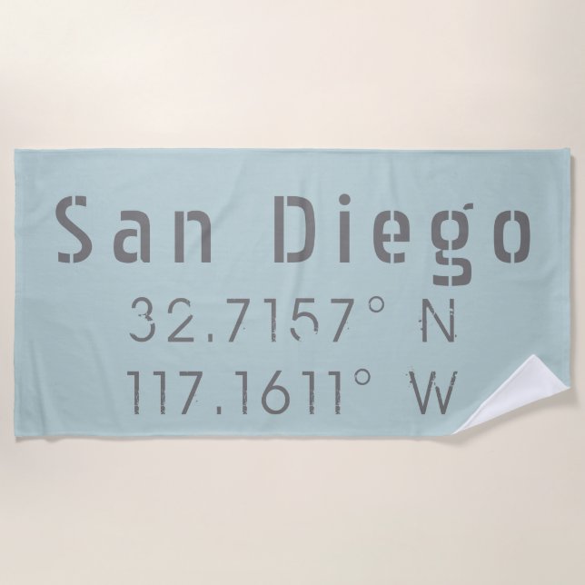Toalla De Playa Latitud Longitud San Diego (Anverso)