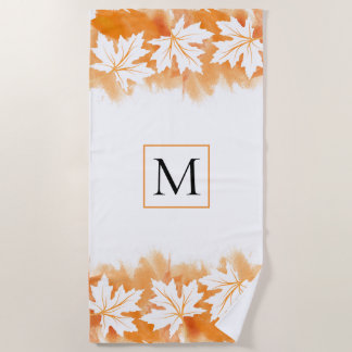 Toalla De Playa Lavado acuático de hojas de arce blancas, monogram