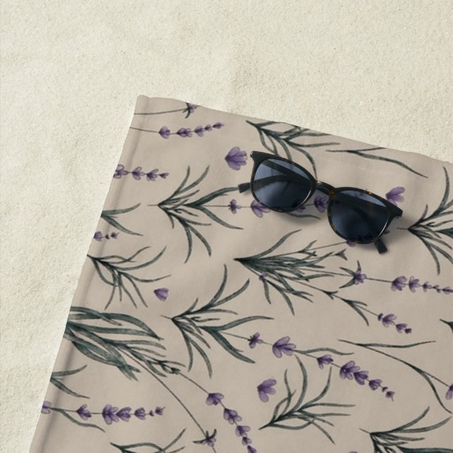 Toalla De Playa Lavender Botanical Pattern Beach Towel (In situ)