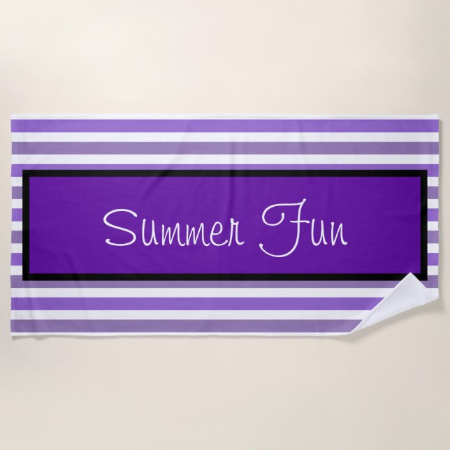Toalla De Playa Lavender Purple White Strips Summer Fun (Anverso)