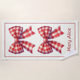 Toalla De Playa Lazos de Gingham Rojo y Crema Lindos