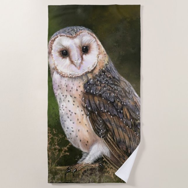 Toalla De Playa Lechuza de grano occidental - Arte de pintura de a (Anverso)