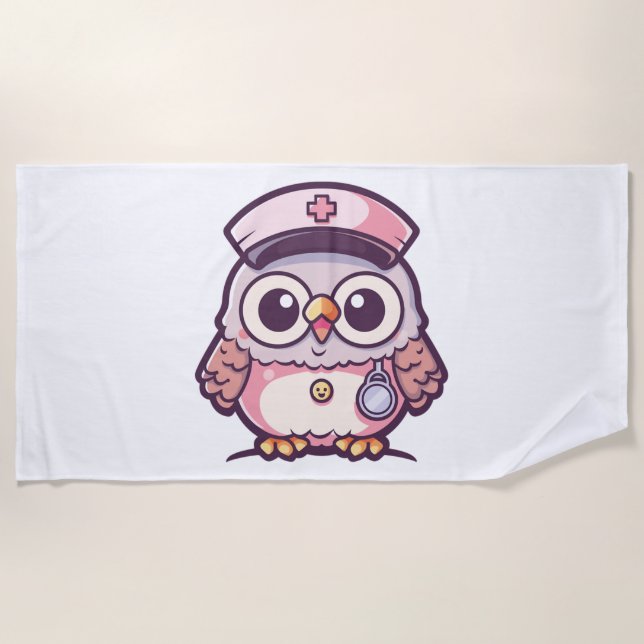 Toalla De Playa Lechuza Kawaii como enfermera (Anverso)