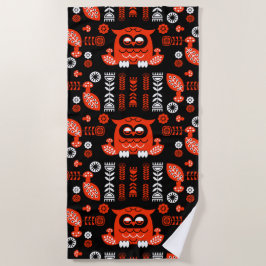 Toalla De Playa Lechuza Nórdica naranja Y Negro