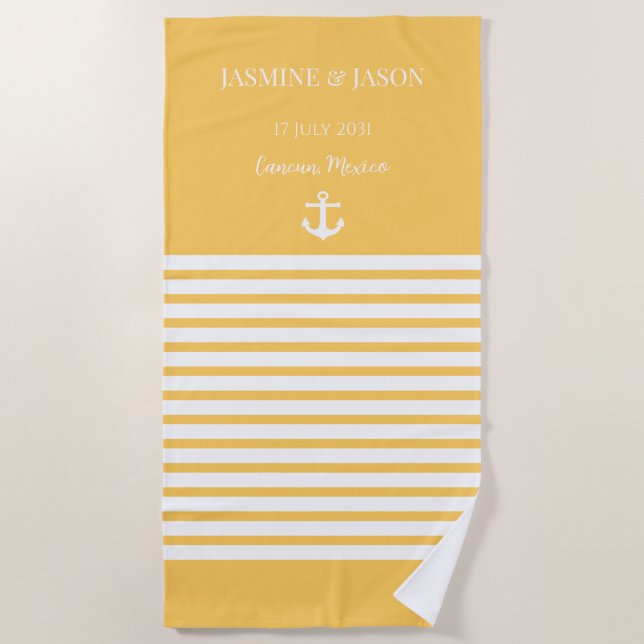 Toalla De Playa Lemon White Personalized Destination Wedding Favor (Anverso)