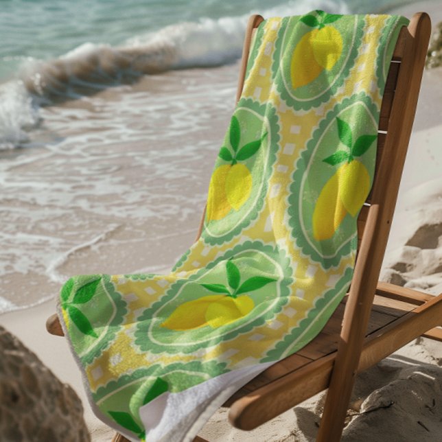 Toalla De Playa Lemones amarillos retro soleados (Sunny lemon beach towel )