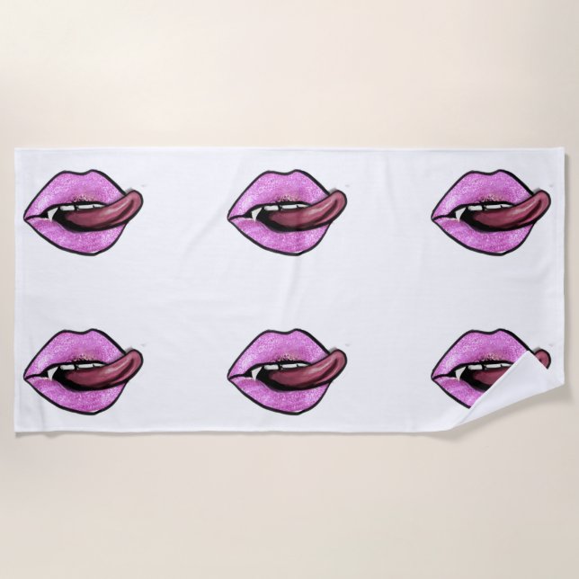 TOALLA DE PLAYA LENGUA ROSA Y LABIOS (Anverso)