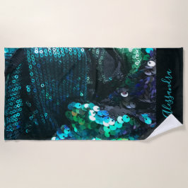 Toalla De Playa Lentejuelas azul teal personalizadas lucen glamoro