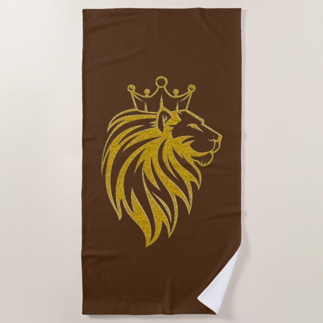 Toalla De Playa León con Corona - Estilo Oro 2 (Anverso)
