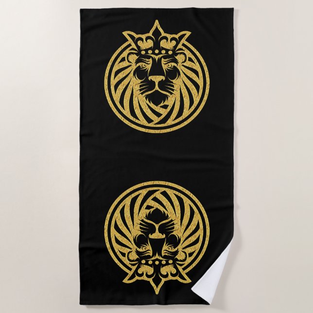Toalla De Playa León con Corona - Estilo Oro 4 (Anverso)