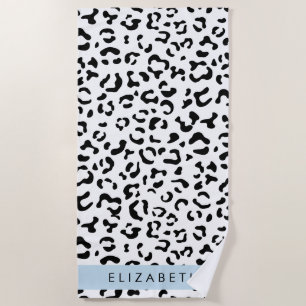 Toalla De Playa Leopard Print, Spots, Black And White, Tu Nombre